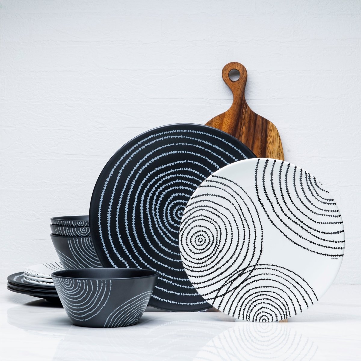 12 Piece Dinnerware Set For 4 Modern Melamine Dishes Plates Bowls Black  Blue New