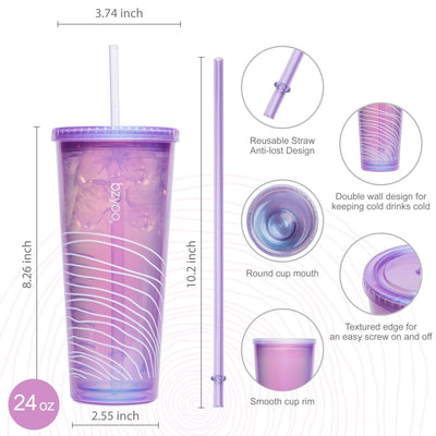 24oz SIP Double Wall Plastic Straw Tumbler w/ Lid - Pearl Purple - bzyoo