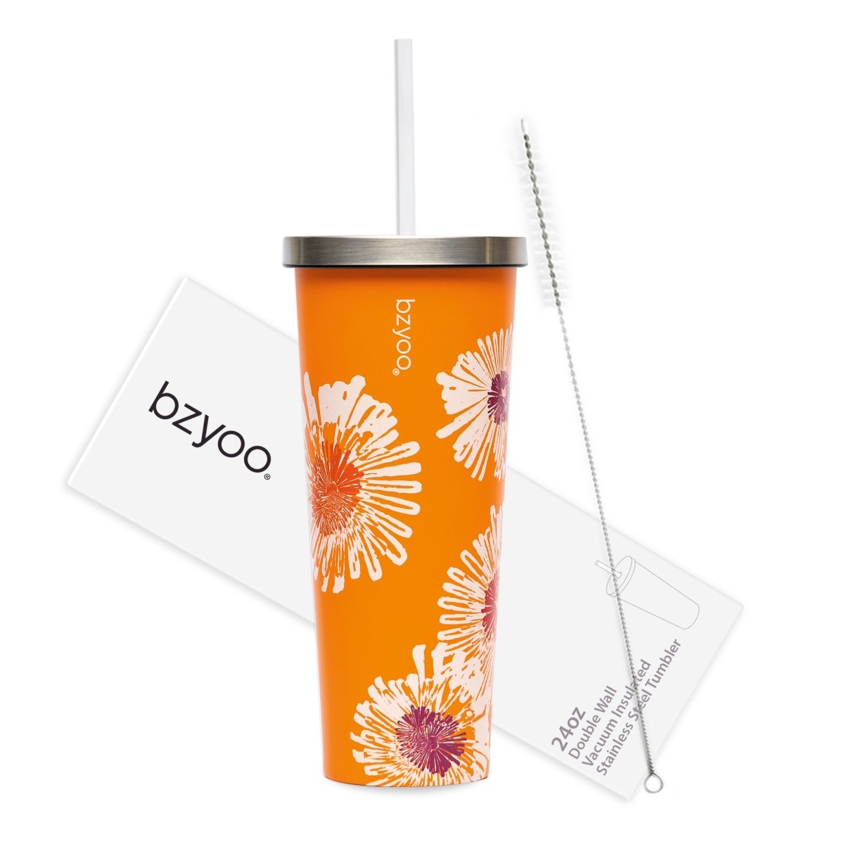 24oz stainless steel tumblers Bzyoo SUP Double Wall Vacuum Insulated Cup with Straw and Lid, Stainless Steel Water Bottle, Travel Mug, Valentine's Day