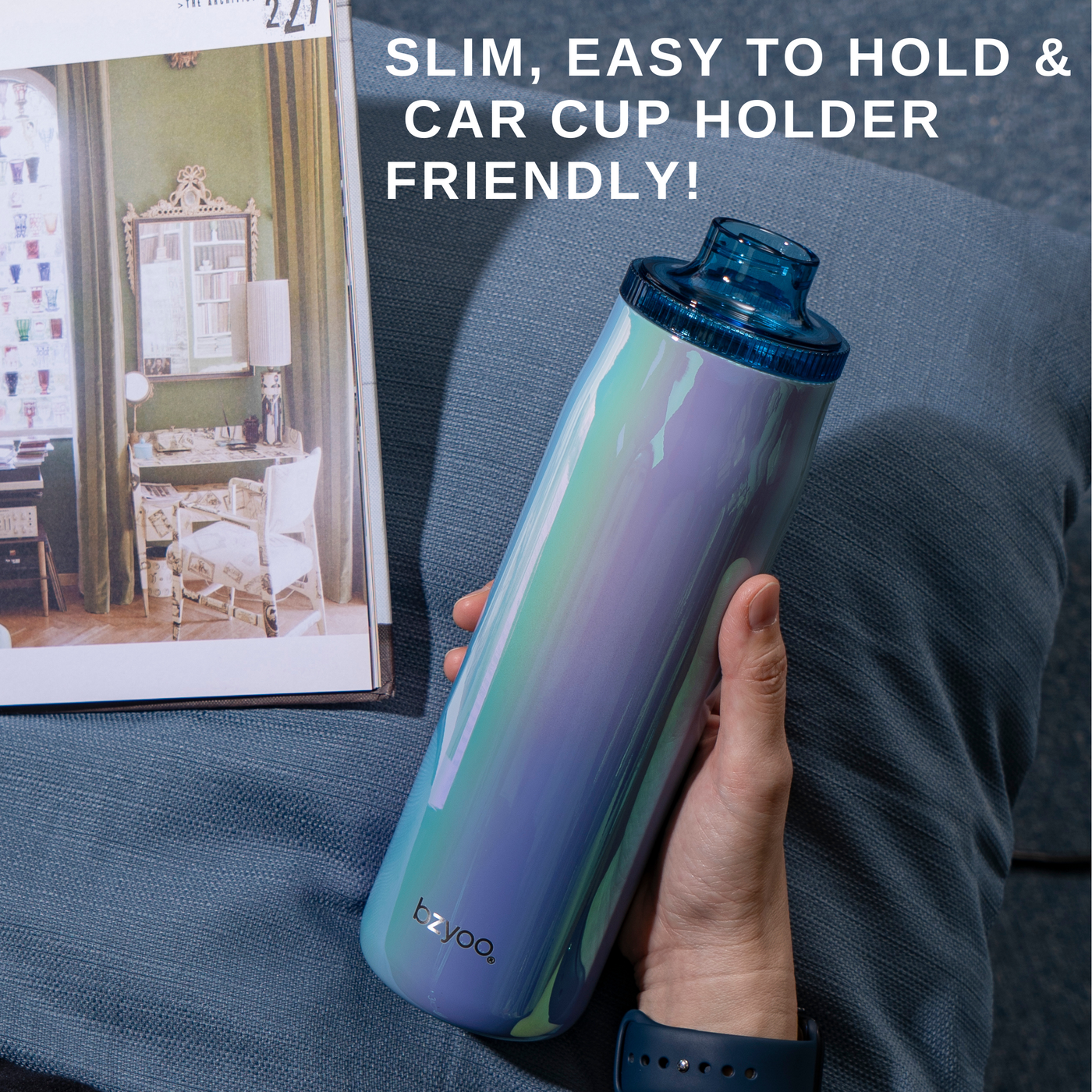 24oz Insulated Water Bottle with Clear Chug Lid - Aurora Iridescent Blue