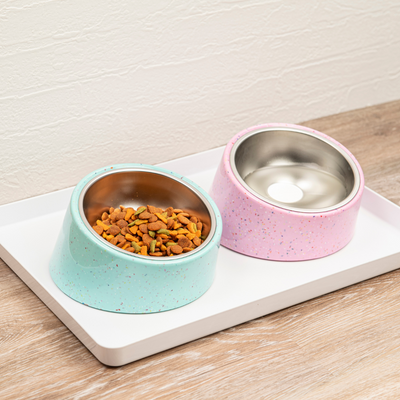 Bzyoo 2 Cup Tilted Dog Bowl with Measuring Scoop for Small Dogs & Cats