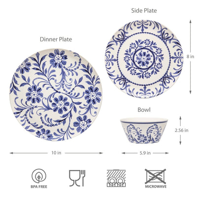 12 pc Outdoor dinnerware set - indigo floral - bzyoo