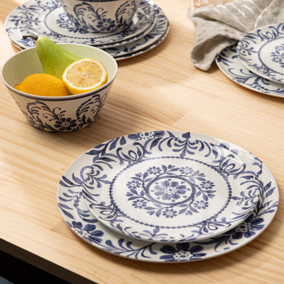 12 pc Outdoor dinnerware set - indigo floral - bzyoo