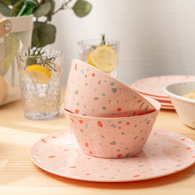 12 pc Outdoor Dinnerware Set - Pink Confetti - bzyoo