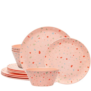 12 pc Outdoor Dinnerware Set - Pink Confetti - bzyoo