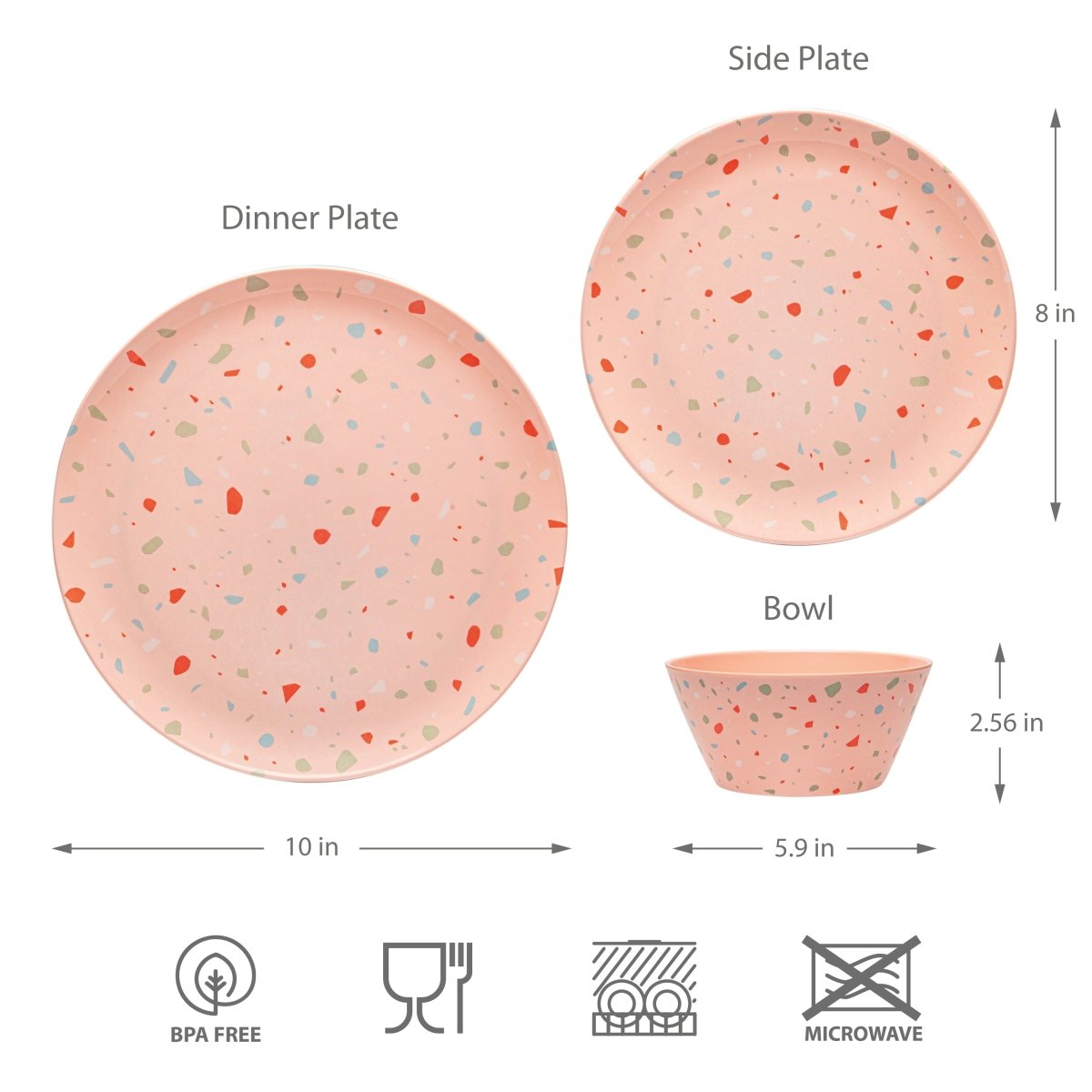 12 pc Outdoor Dinnerware Set - Pink Confetti - bzyoo