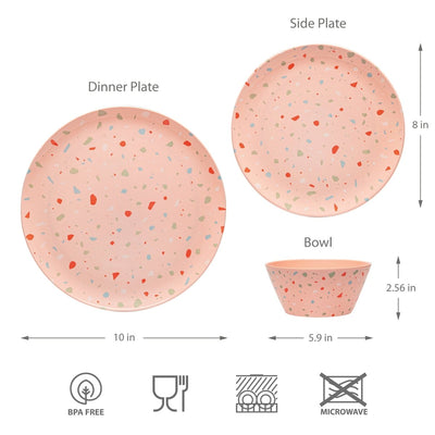 12 pc Outdoor Dinnerware Set - Pink Confetti - bzyoo