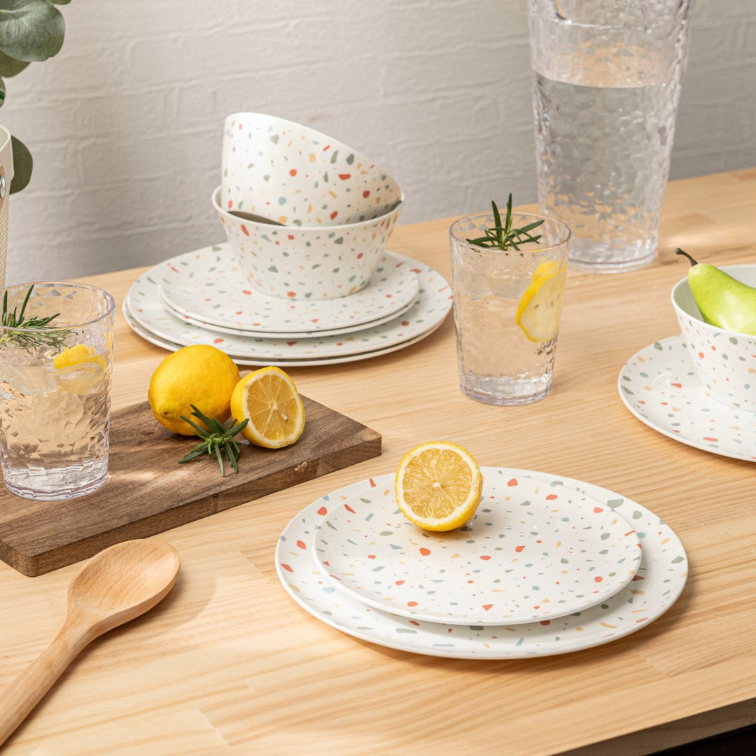 12 pc Outdoor Dinnerware Set - White Confetti | Bzyoo
