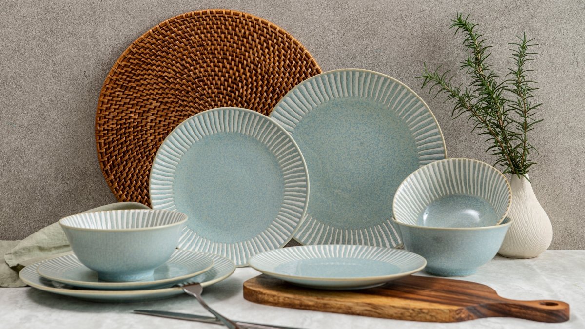 12pc Ceramic Plate & Bowl Dinnerware Set - Bali Breeze - bzyoo