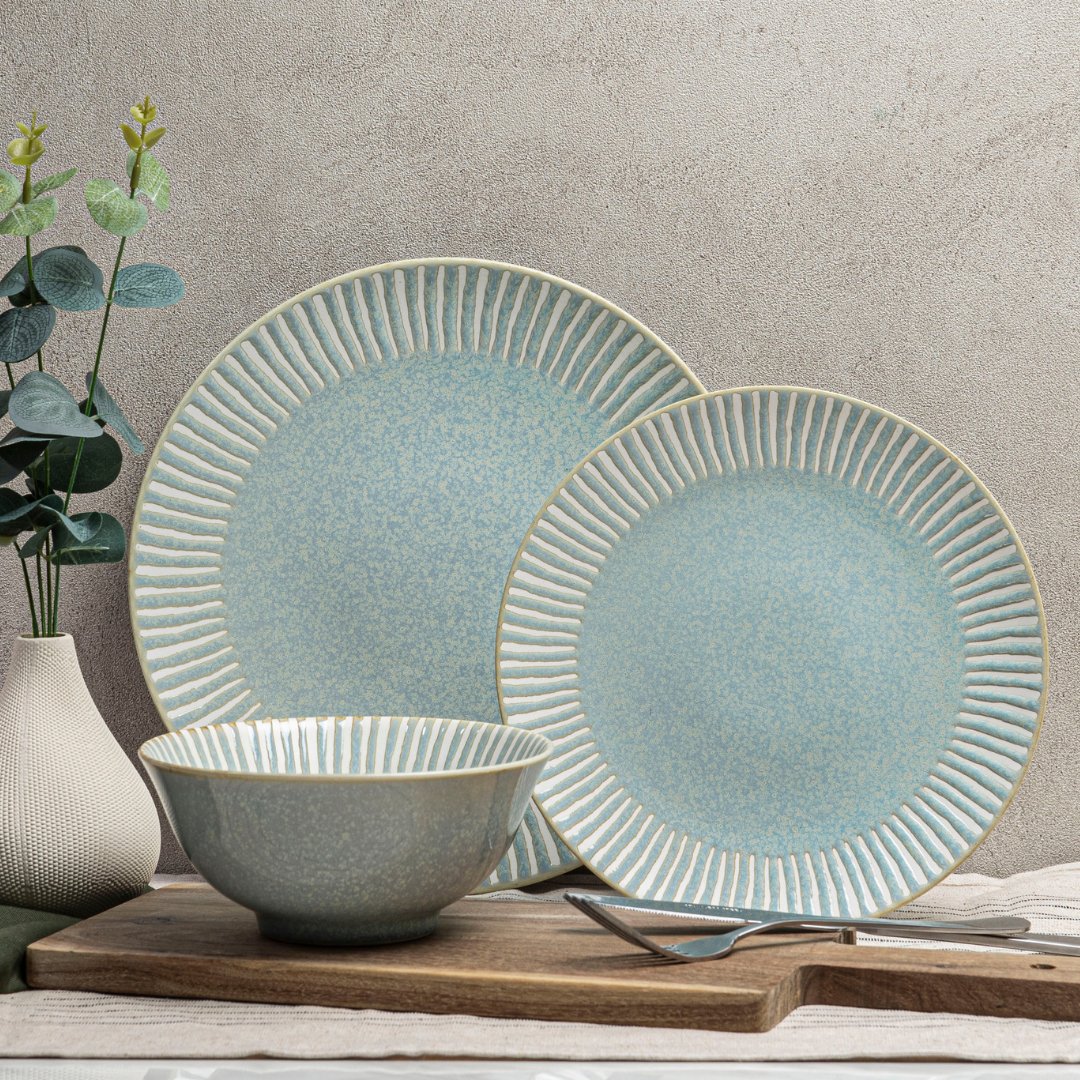 12pc Ceramic Plate & Bowl Dinnerware Set - Bali Breeze - bzyoo