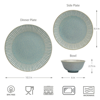 12pc Ceramic Plate & Bowl Dinnerware Set - Bali Breeze - bzyoo