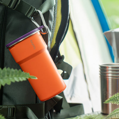 Nesting Stainless Steel Camping Cup Set with Hook Orange Color