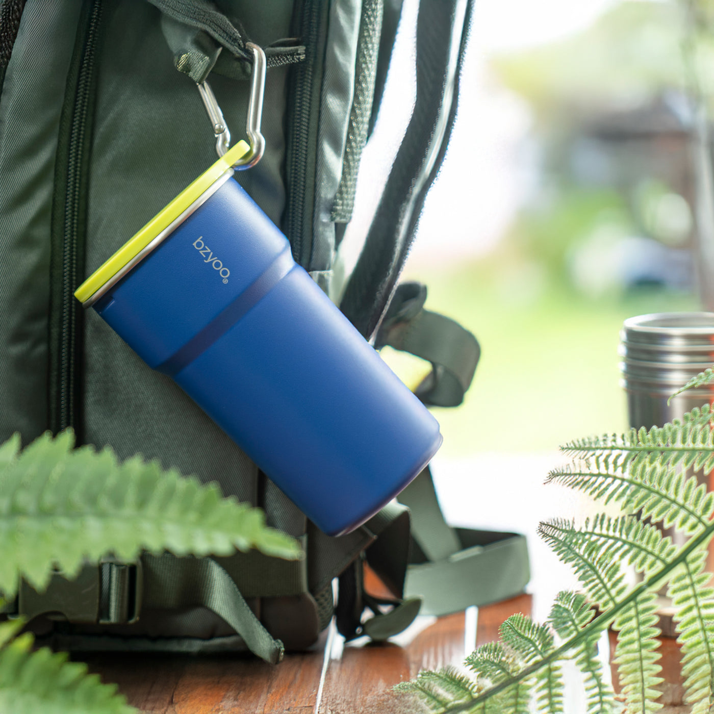 Nesting Stainless Steel Camping Cup Set with Hook Blue Color