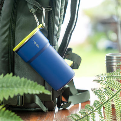Nesting Stainless Steel Camping Cup Set with Hook Blue Color