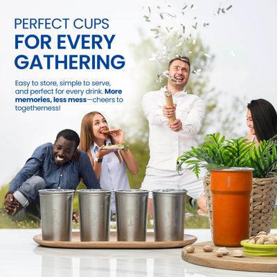 Nesting Stainless Steel Camping Cup Set with Hook Orange Color