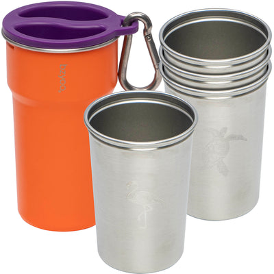 Nesting Stainless Steel Camping Cup Set with Hook Orange Color