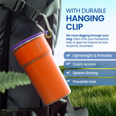 Nesting Stainless Steel Camping Cup Set with Hook Orange Color