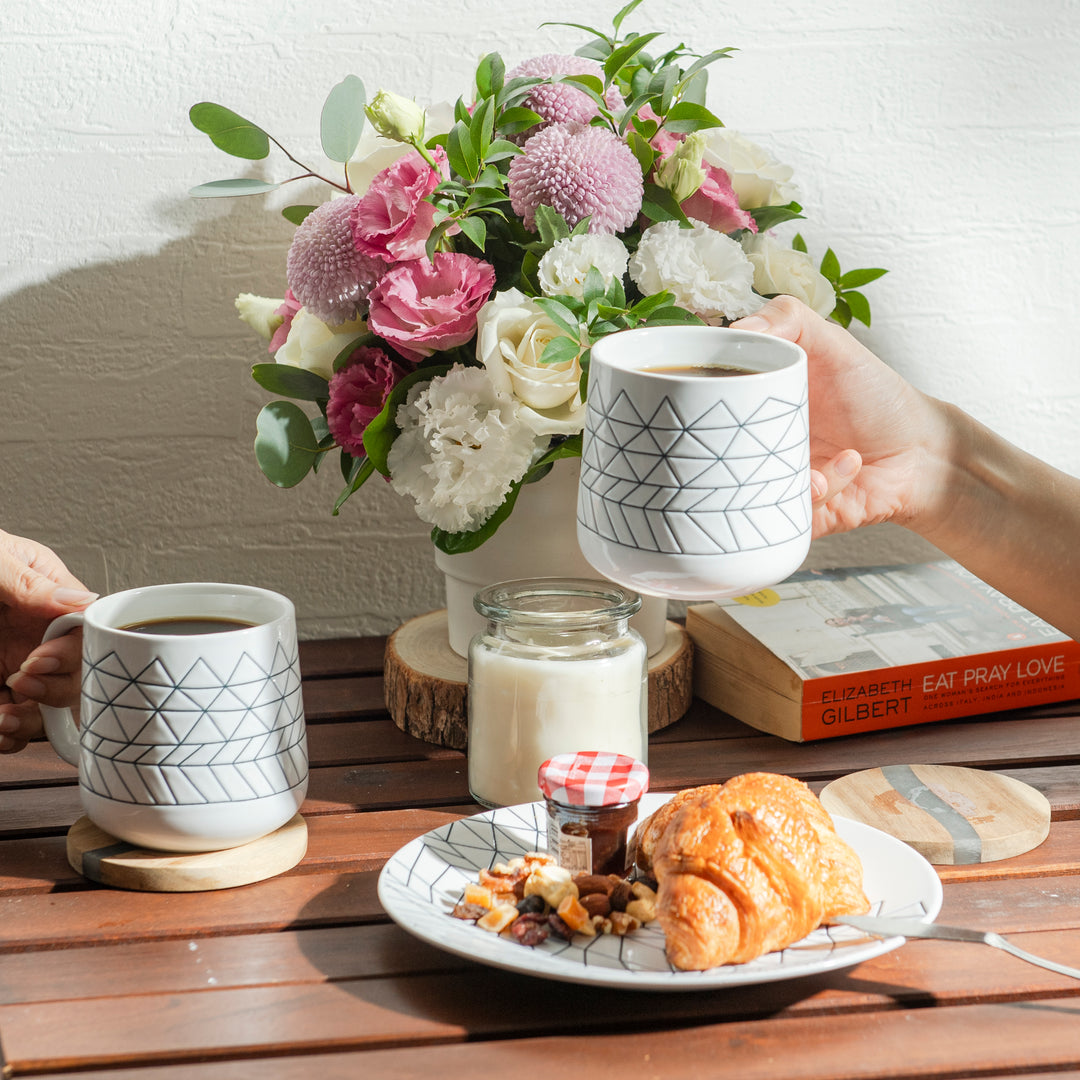 6pc Spidy 14oz Coffee Tea Ceramic Mug Set - White | Bzyoo