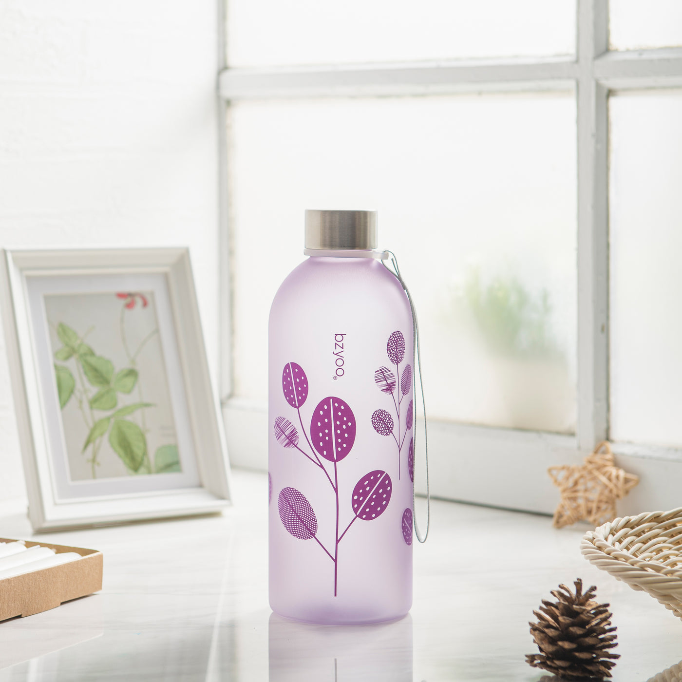 32oz Time Marker Tritan Water Bottle w/ Carrying Strap - Leaf Purple