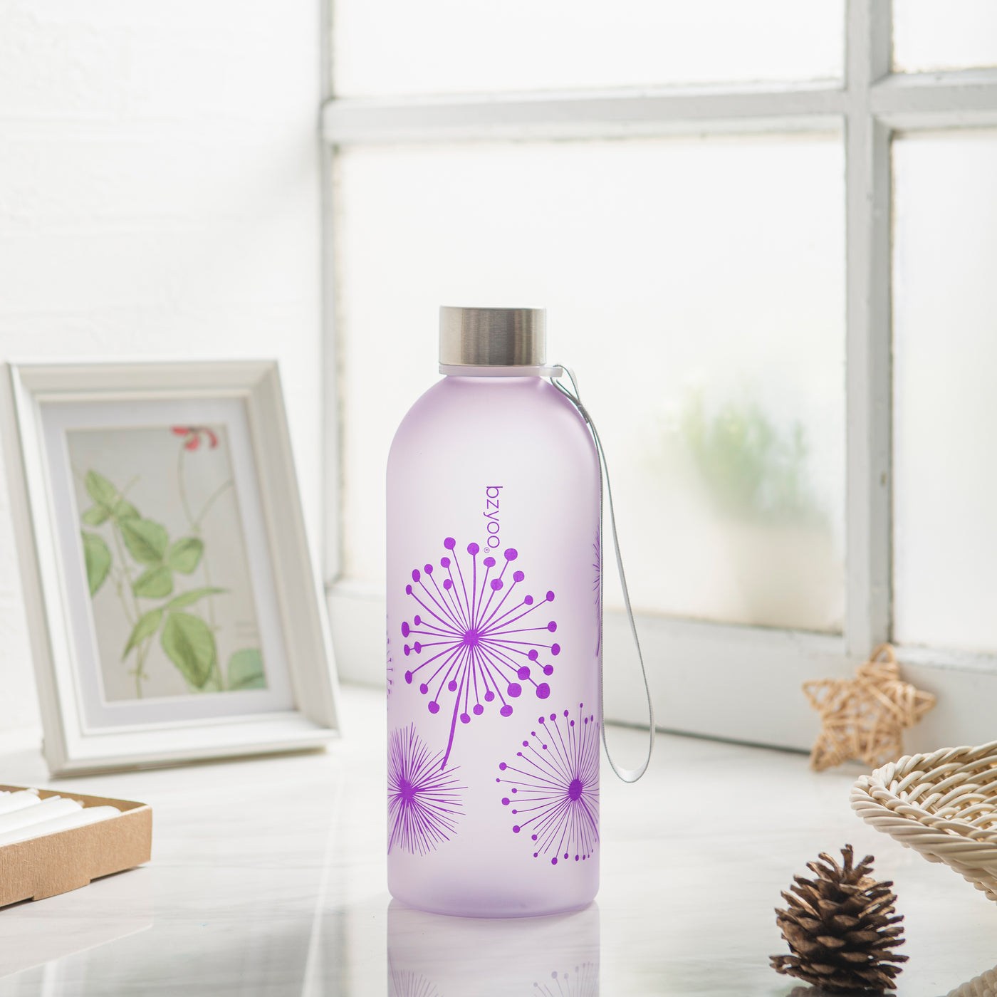 32oz Time Marker Tritan Water Bottle w/ Carrying Strap - Dandelion Purple