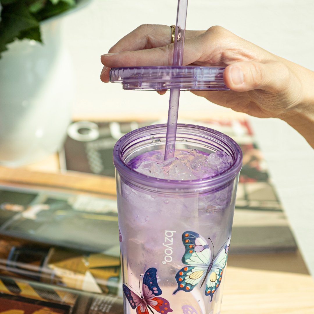 24oz SIP Double Wall Plastic Straw Tumbler w/ Lid - Butterfly Purple