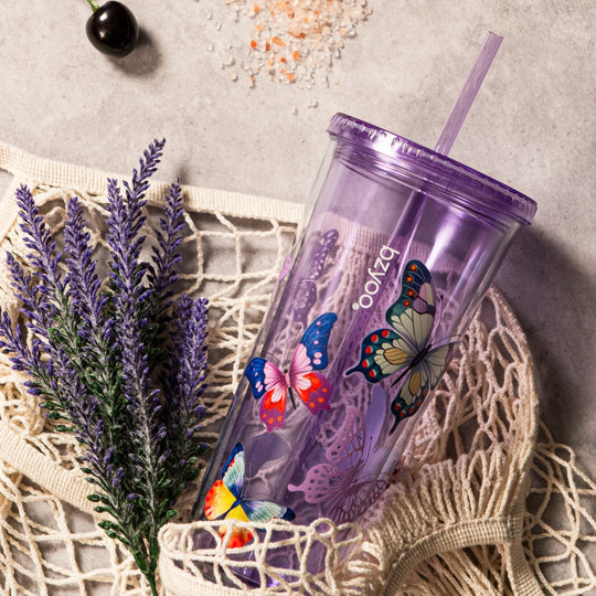 24oz SIP Double Wall Plastic Straw Tumbler w/ Lid - Butterfly Purple