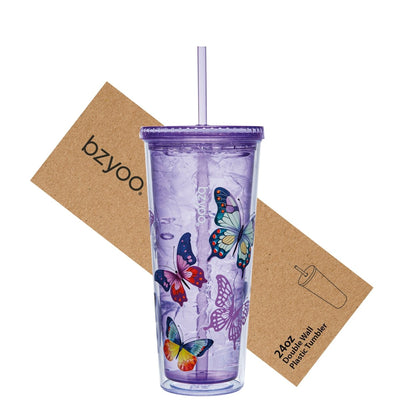 24oz SIP Double Wall Plastic Straw Tumbler w/ Lid - Butterfly Purple - bzyoo