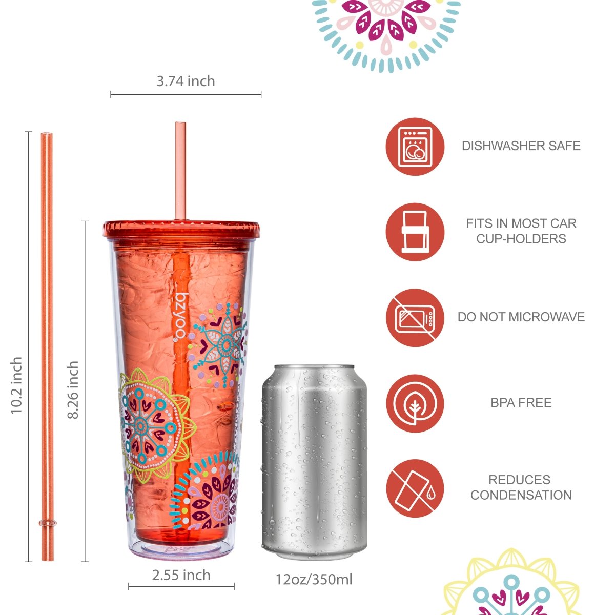 24oz SIP Double Wall Plastic Straw Tumbler w/ Lid - Medallion Orange - bzyoo