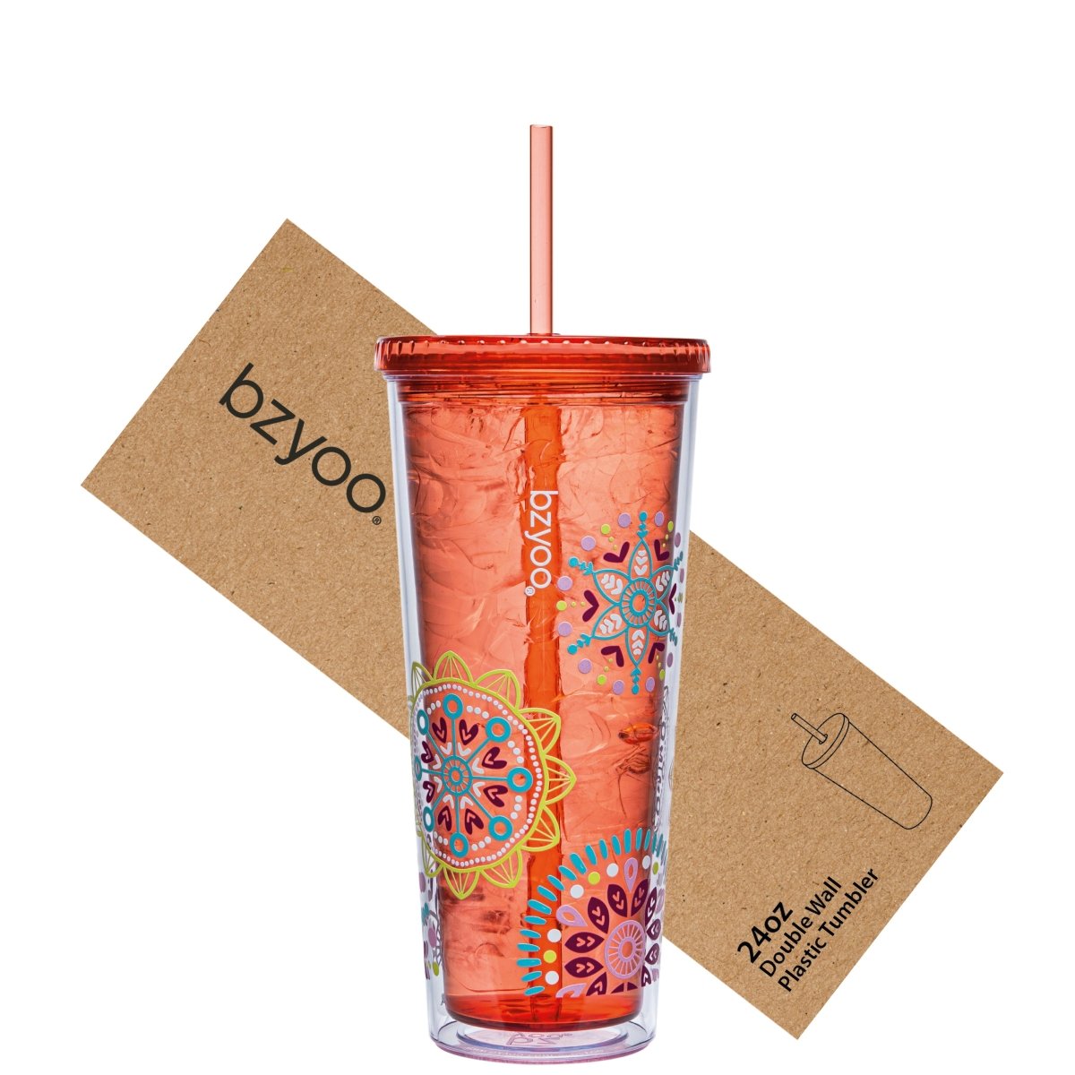 24oz SIP Double Wall Plastic Straw Tumbler w/ Lid - Medallion Orange - bzyoo