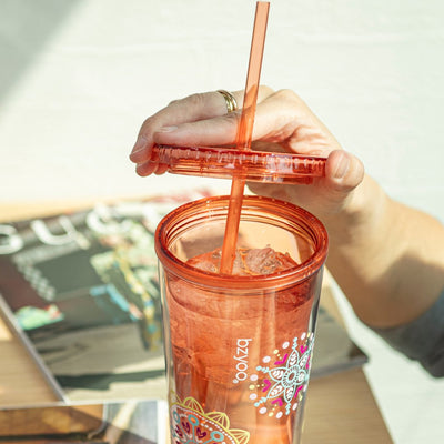 24oz SIP Double Wall Plastic Straw Tumbler w/ Lid - Medallion Orange - bzyoo