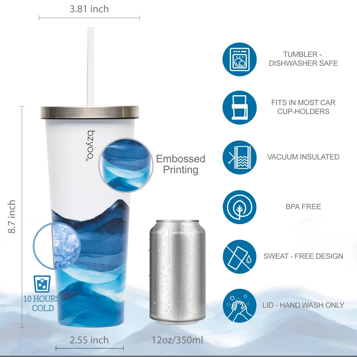 24oz SUP Double Wall Vacuum Insulated Stainless Steel Tumbler w/ Straw Lid - Ink Landscape Blue - bzyoo