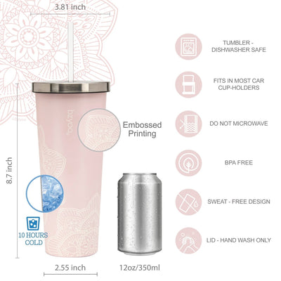 24oz SUP Double Wall Vacuum Insulated Stainless Steel Tumbler w/ Straw Lid - La La Mandala Pink - bzyoo