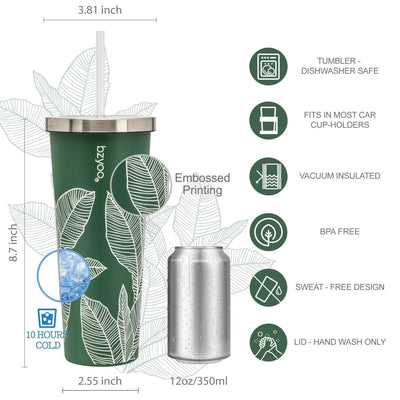 24oz SUP Double Wall Vacuum Insulated Stainless Steel Tumbler w/ Straw Lid - Leaf Green - bzyoo
