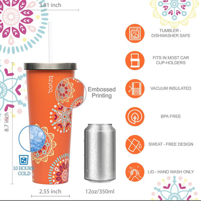 24oz SUP Double Wall Vacuum Insulated Stainless Steel Tumbler w/ Straw Lid - Orange Madallion - bzyoo