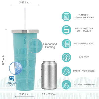 24oz SUP Double Wall Vacuum Insulated Stainless Steel Tumbler w/ Straw Lid - Scribe Light Blue - bzyoo