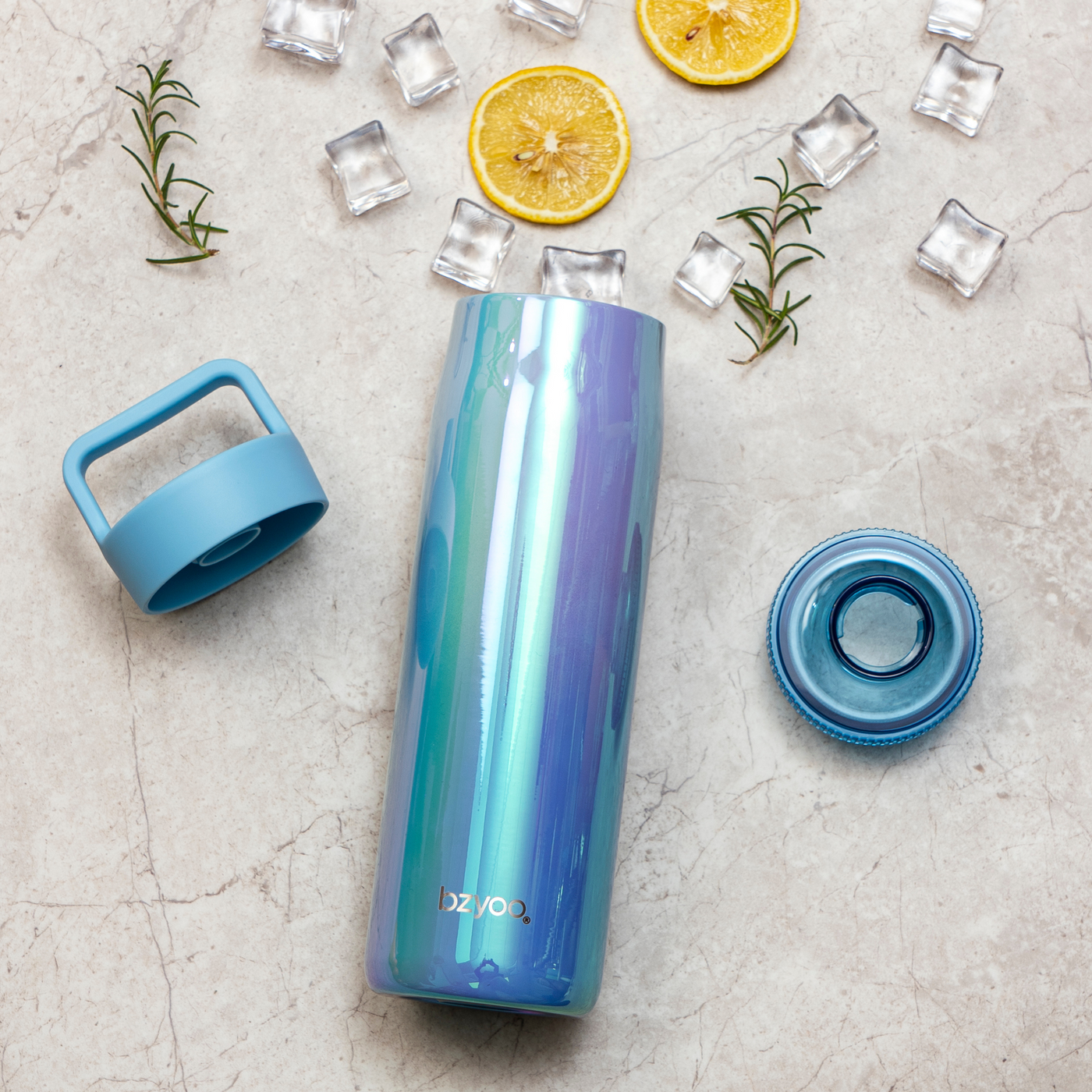 24oz Insulated Water Bottle with Clear Chug Lid - Aurora Iridescent Blue