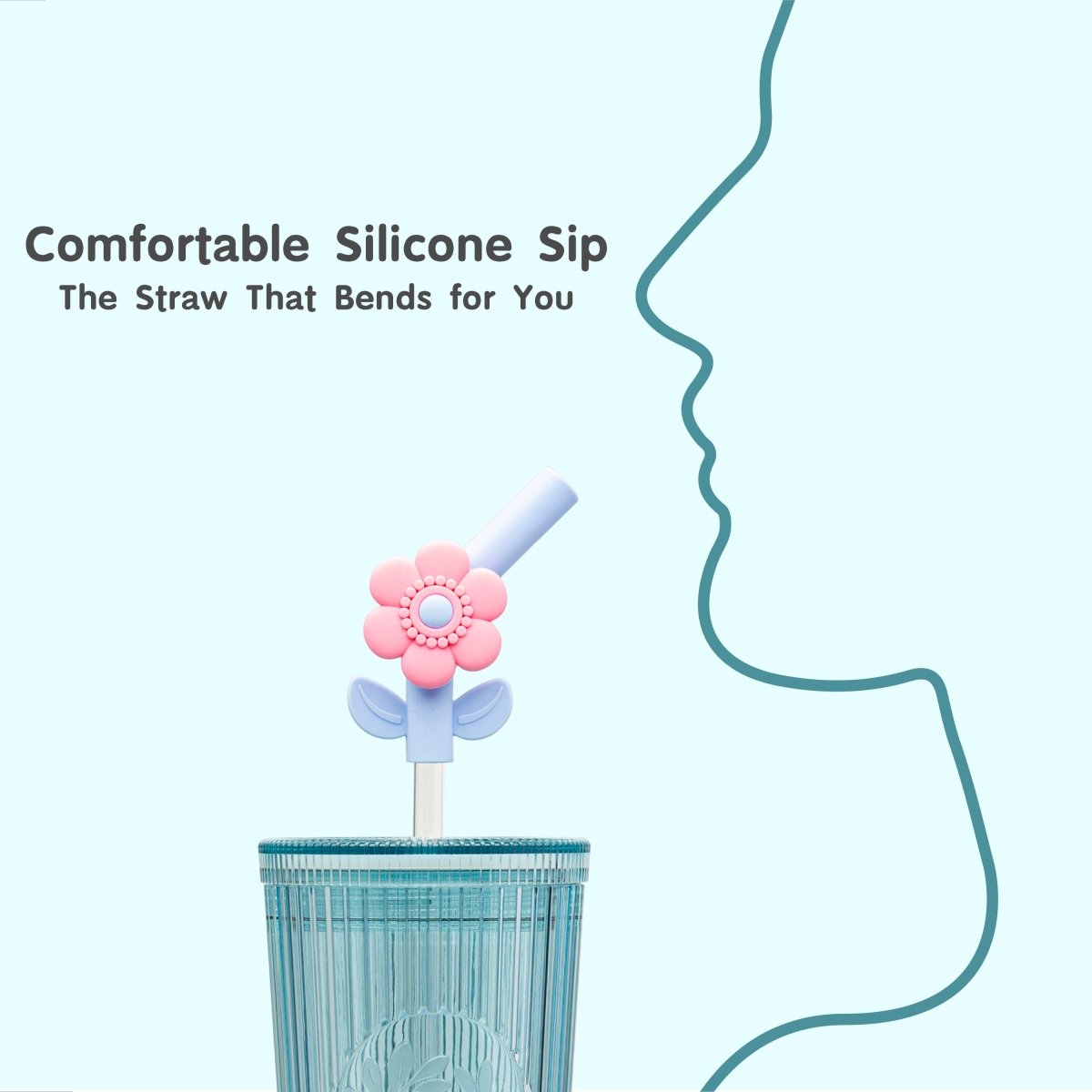 26oz Tumbler with Straw & Lid, Cute Flower Silicone Straw Tips - Botanica Blue - bzyoo