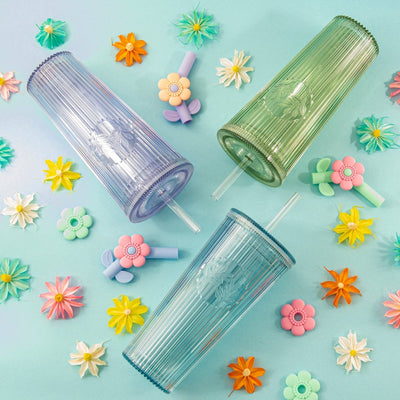 26oz Tumbler with Straw & Lid, Cute Flower Silicone Straw Tips - Botanica Blue - bzyoo