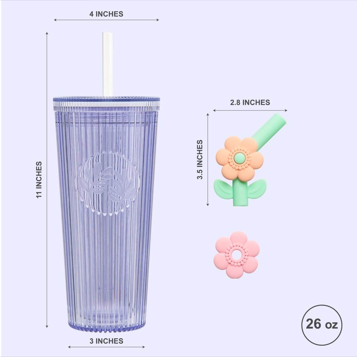 26oz Tumbler with Straw & Lid, Cute Flower Silicone Straw Tips - Botanica Purple - bzyoo