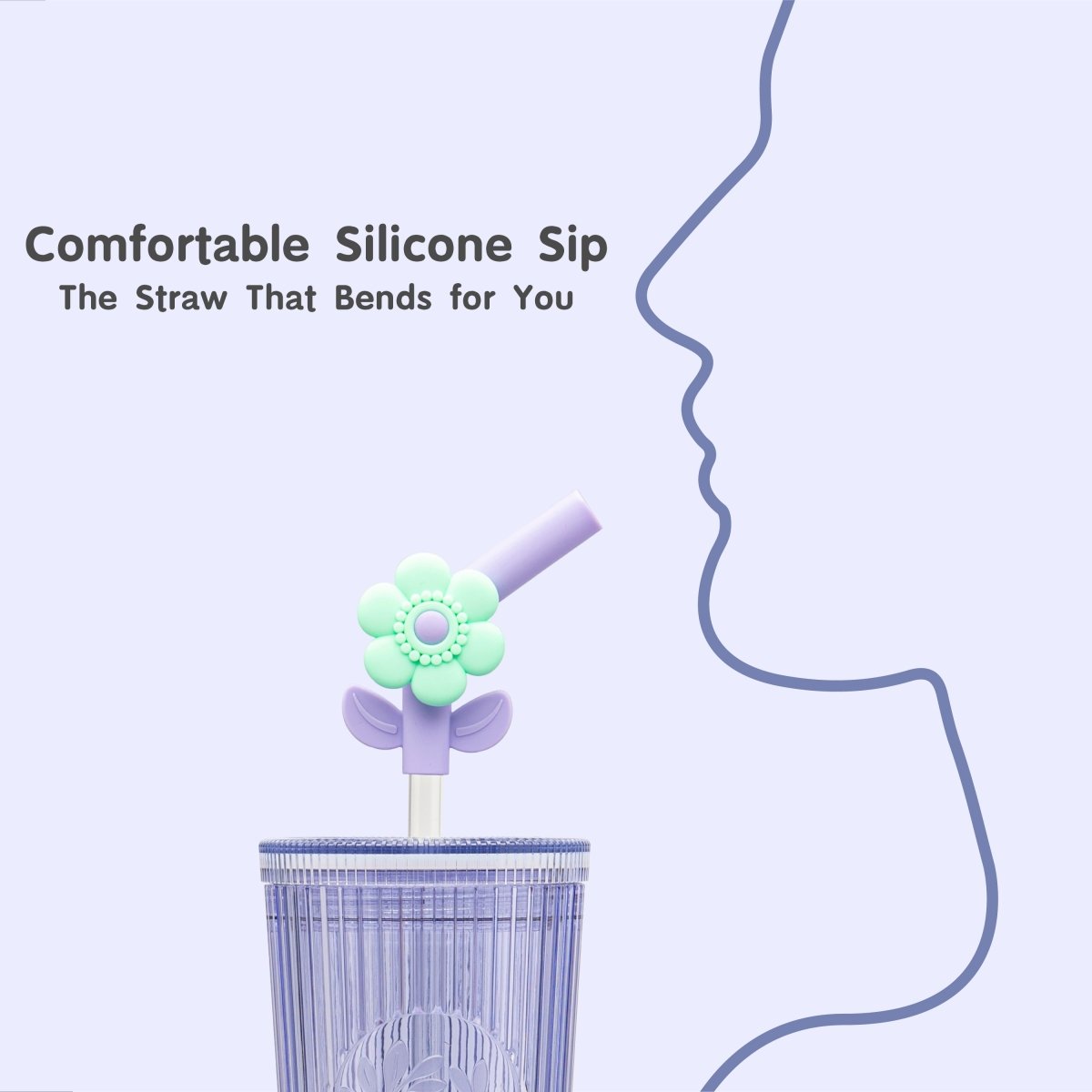 26oz Tumbler with Straw & Lid, Cute Flower Silicone Straw Tips - Botanica Purple - bzyoo