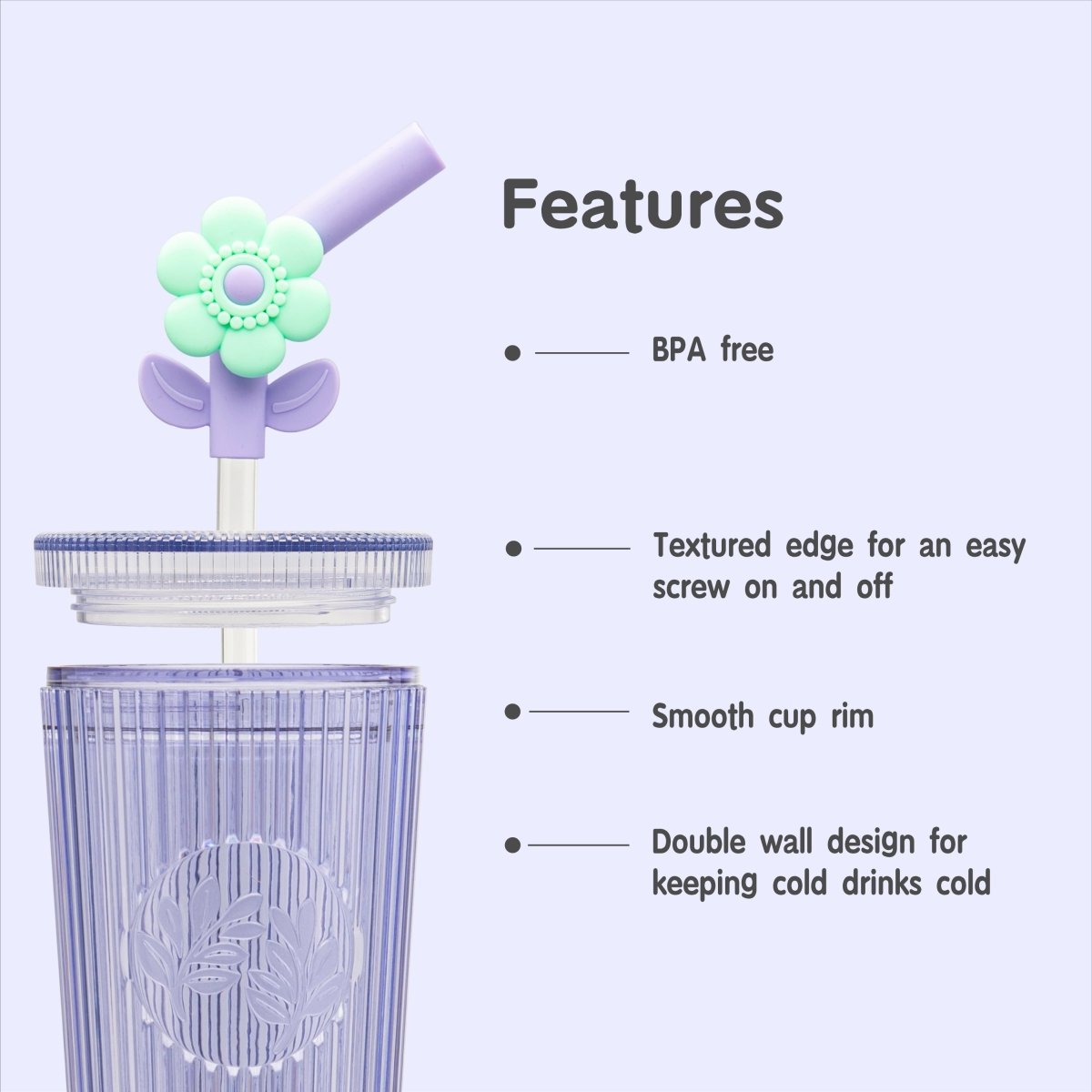 26oz Tumbler with Straw & Lid, Cute Flower Silicone Straw Tips - Botanica Purple - bzyoo