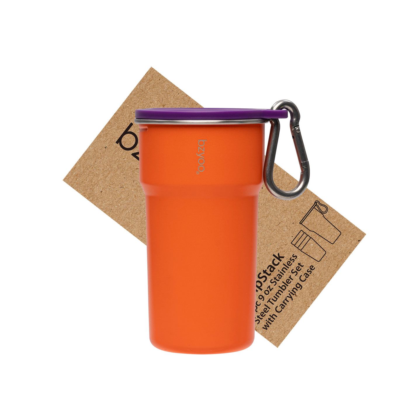 Nesting Stainless Steel Camping Cup Set with Hook Orange Color