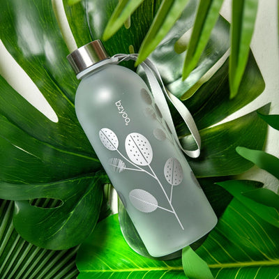32oz Time Marker Tritan Water Bottle w/ Carrying Strap - Leaf Silver - bzyoo