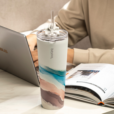 24oz SUP Double Wall Vacuum Insulated Stainless Steel Tumbler w/ Straw Lid - Ink Landscape Colored
