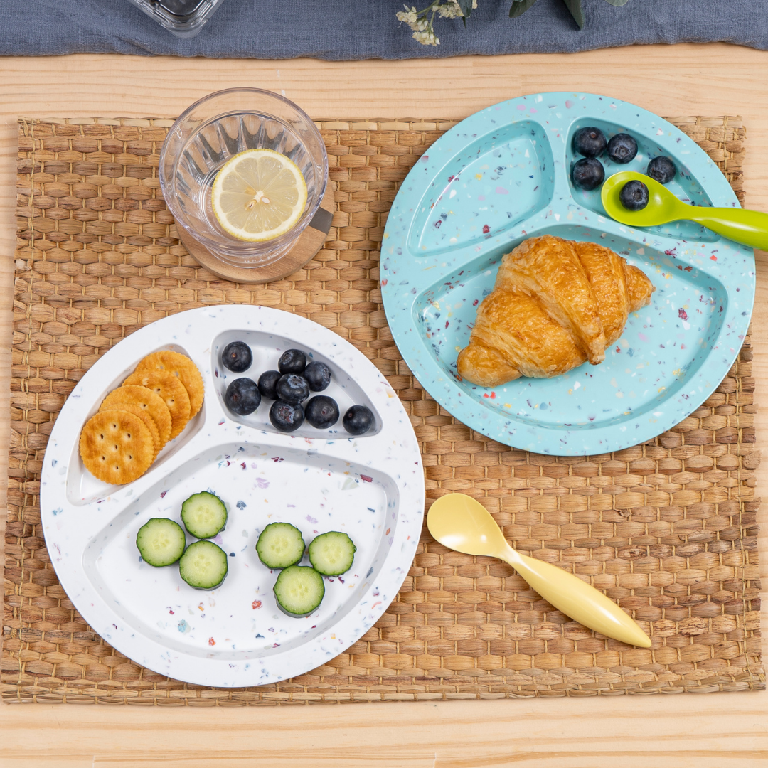 2 PC 9"Confetti Divided BBQ Plate- White