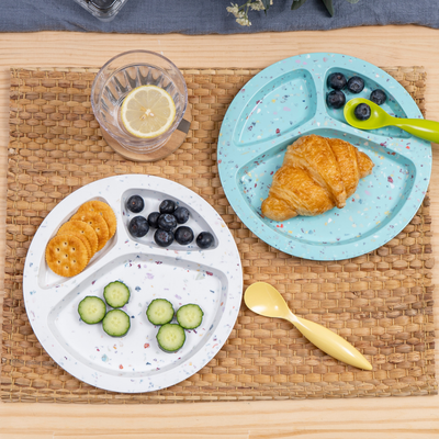 2 PC 9"Confetti Divided BBQ Plate- White