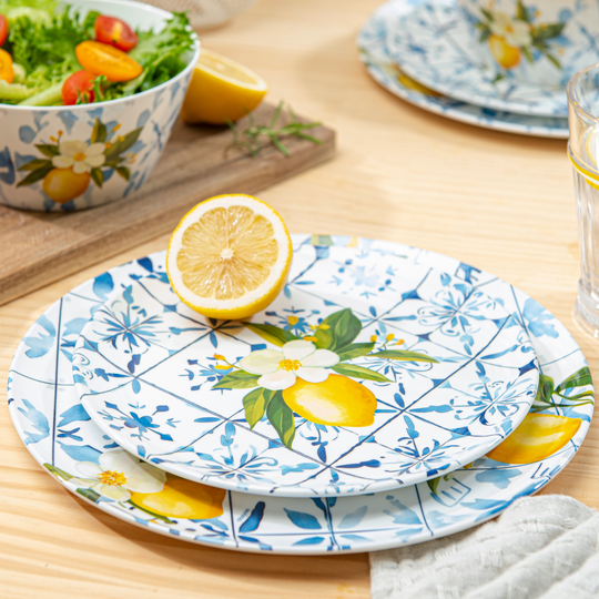 12 pc Outdoor dinnerware set - Lemon Tile | Bzyoo