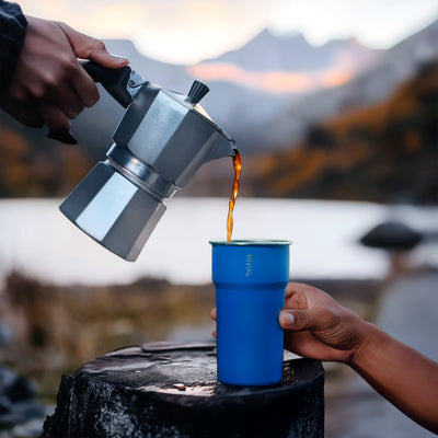 Nesting Stainless Steel Camping Cup Set with Hook Blue Color