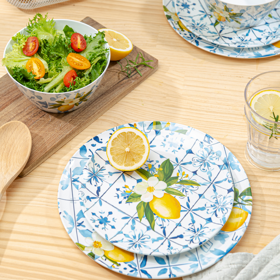 12 pc Outdoor dinnerware set - Lemon Tile | Bzyoo