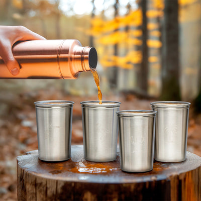 Nesting Stainless Steel Camping Cup Set with Hook Orange Color